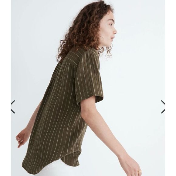 Madewell Lightspun Short-Sleeve Flap-Pocket Shirt in Stripe - Picture 1 of 8